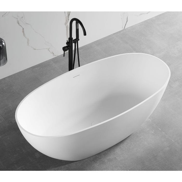 ALFI brand AB9975 59" White Oval Solid Surface Resin Soaking Bathtub