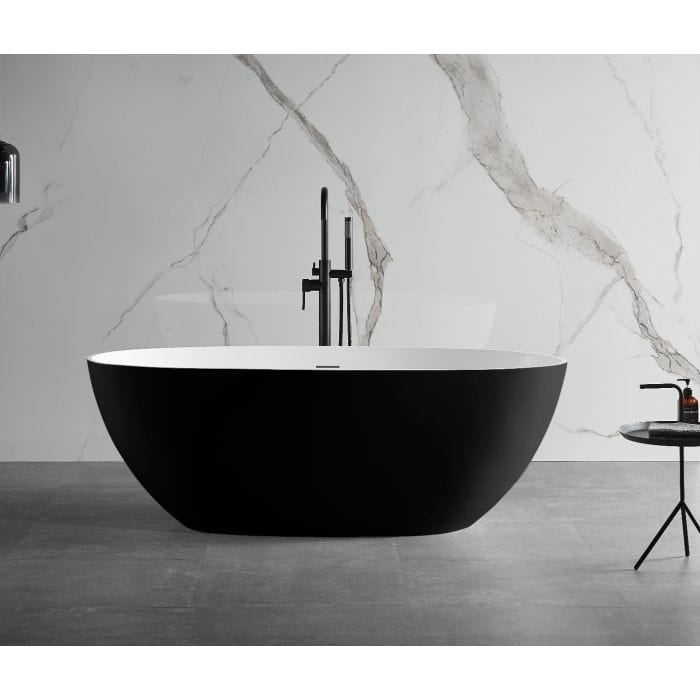 ALFI brand AB9975BM 59" Black & White Matte Oval Solid Surface Resin Soaking Bathtub