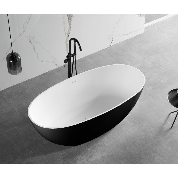 ALFI brand AB9975BM 59" Black & White Matte Oval Solid Surface Resin Soaking Bathtub