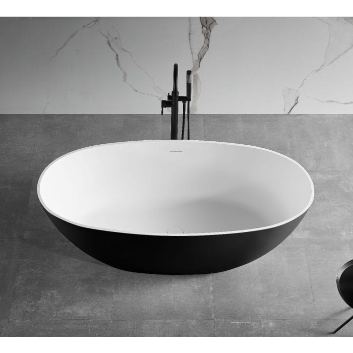 ALFI brand AB9975BM 59" Black & White Matte Oval Solid Surface Resin Soaking Bathtub