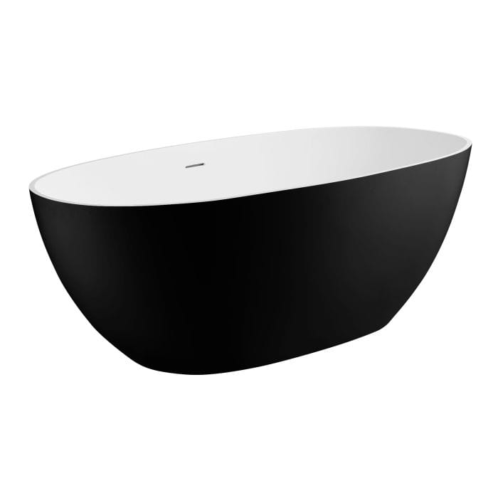 ALFI brand AB9975BM 59" Black & White Matte Oval Solid Surface Resin Soaking Bathtub