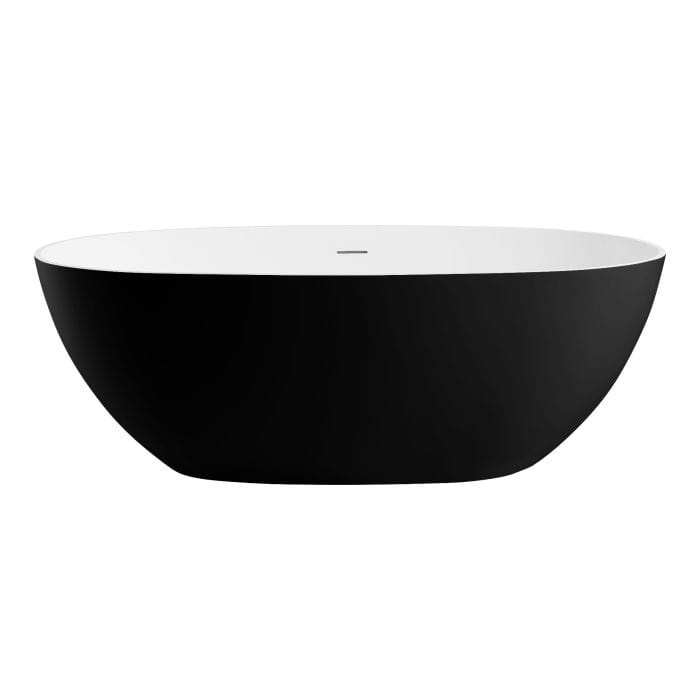 ALFI brand AB9975BM 59" Black & White Matte Oval Solid Surface Resin Soaking Bathtub