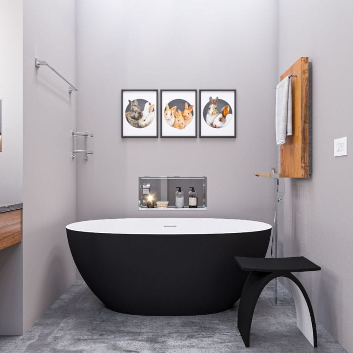 ALFI brand AB9975BM 59" Black & White Matte Oval Solid Surface Resin Soaking Bathtub