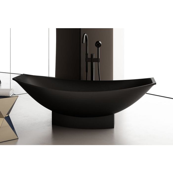 ALFI brand AB9991BM Black Matte 71" Solid Surface Resin Free Standing Hammock Style Bathtub