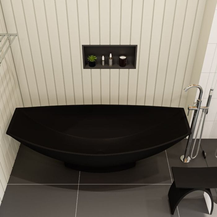 ALFI brand AB9991BM Black Matte 71" Solid Surface Resin Free Standing Hammock Style Bathtub