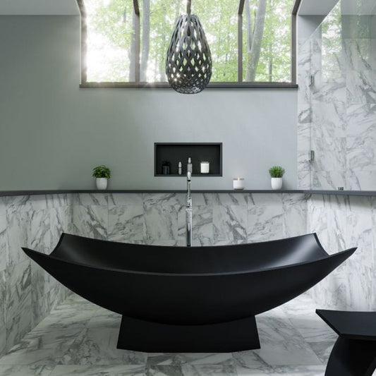 ALFI brand AB9992BM Black Matte 71" Solid Surface Resin Free Standing Hammock Style Bathtub