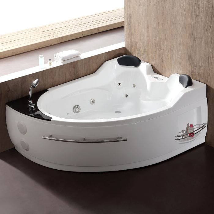 EAGO AM113ETL-L 5.5 ft Right Drain Corner Acrylic White Whirlpool Bathtub for Two