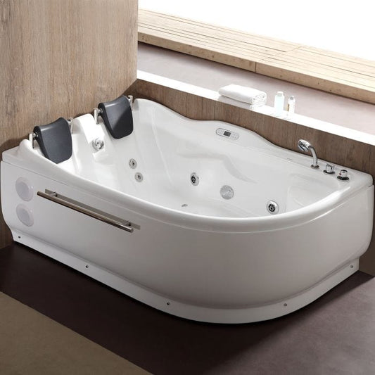 EAGO AM124ETL-L 6 ft Right Drain Corner Acrylic White Whirlpool Bathtub for Two