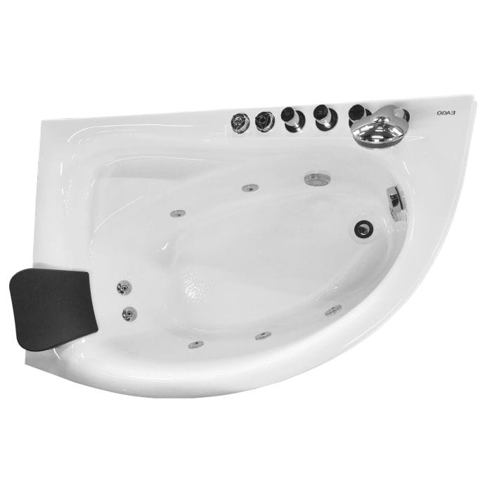 EAGO AM161-R  5' Single Person Corner White Acrylic Whirlpool Bath Tub - Drain on Right