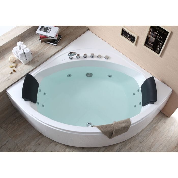 EAGO AM200  5' Rounded Modern Double Seat Corner Whirlpool Bath Tub with Fixtures