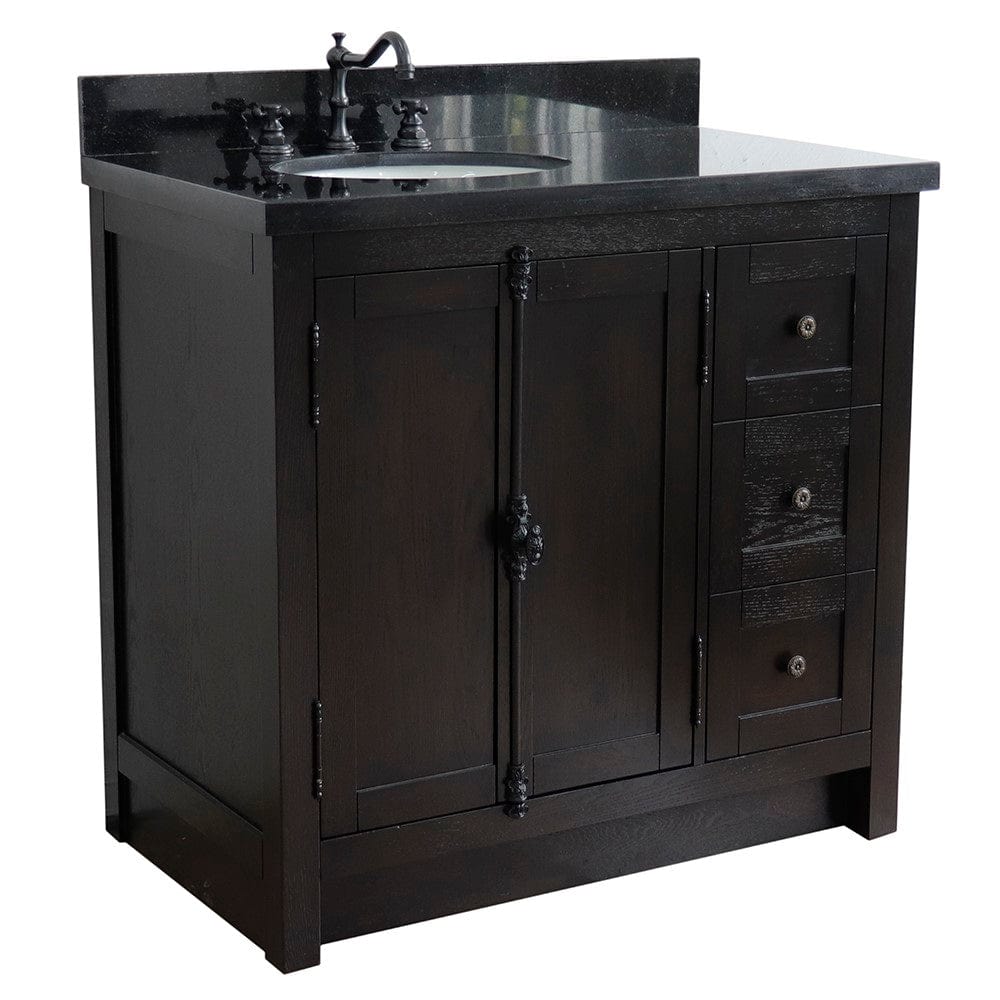 Bellaterra 37" Single Vanity Brown Ash Finish - Left Door/Left Sink 400100-37L-BA