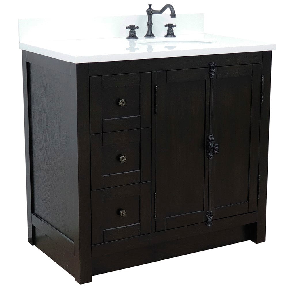 Bellaterra 37" Single Vanity in Brown Ash Finish Right doors/Right Sink 400100-37R-BA