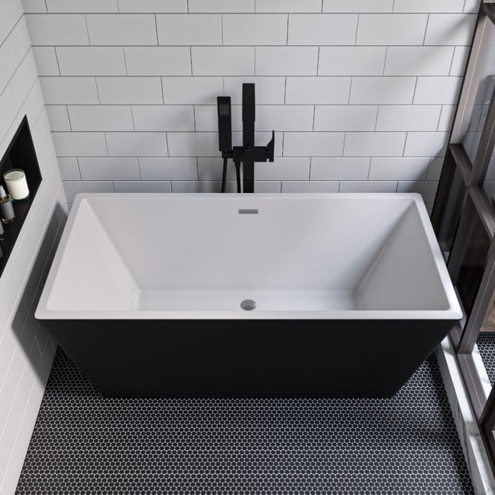 ALFI brand AB8834 59 inch Black & White Rectangular Acrylic Free Standing Soaking Bathtub