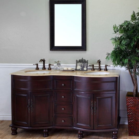 Bellaterra 62 in Double sink vanity-wood-walnut-travertine 603316