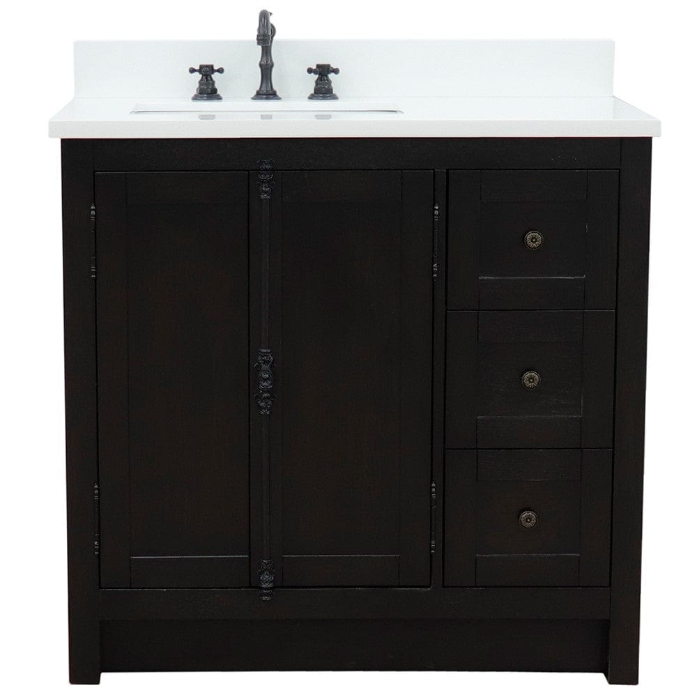 Bellaterra 37" Single Vanity Brown Ash Finish - Left Door/Left Sink 400100-37L-BA