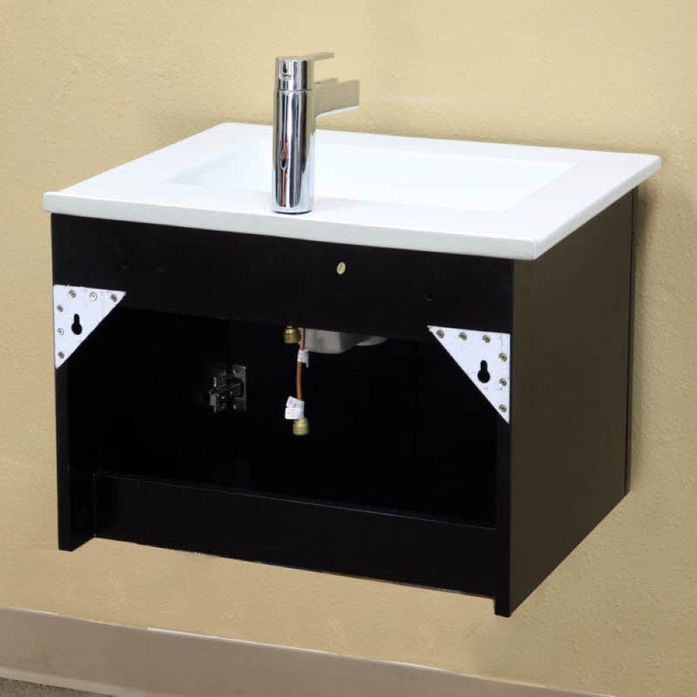 Bellaterra 24.4 in Single Wall Mount Style Sink Vanity Wood Black