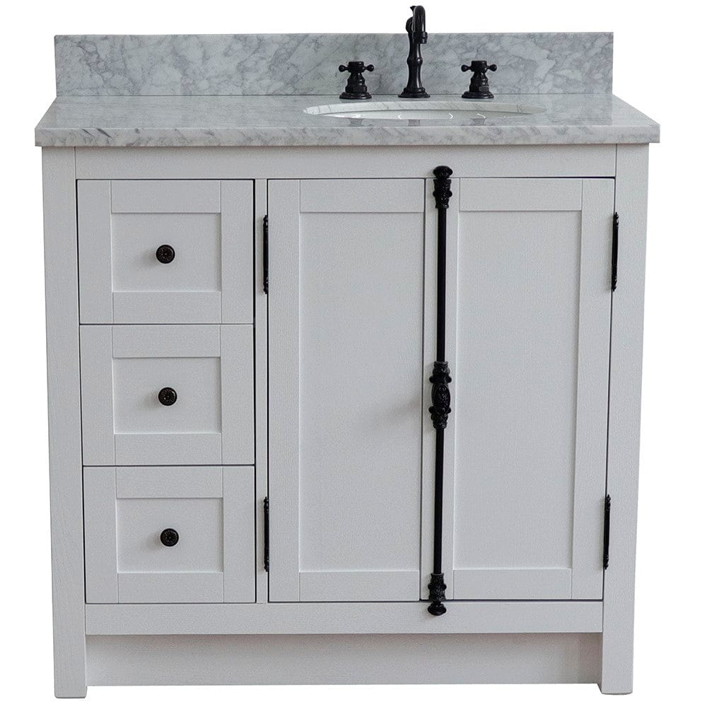 Bellaterra 37" Single vanity in Glacier Ash Finish - Right doors/Right Sink 400100-37R-GA