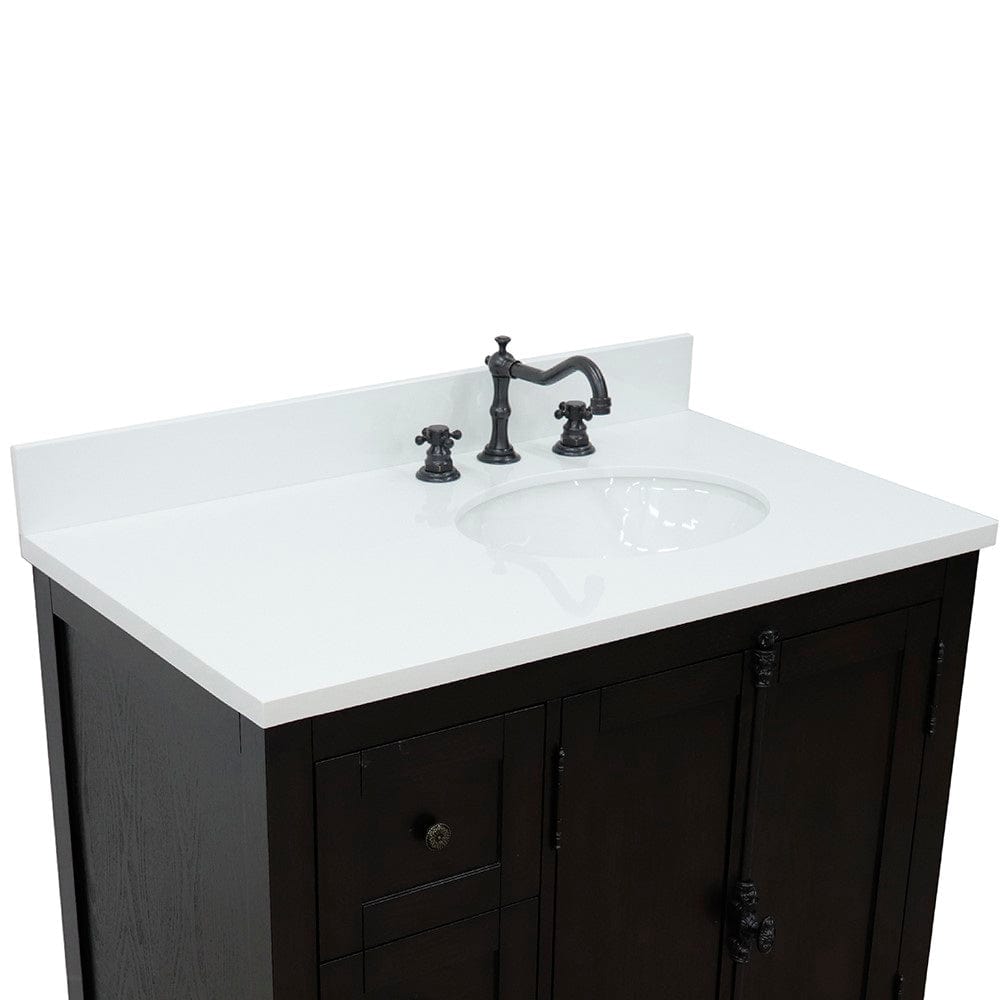 Bellaterra 37" Single Vanity in Brown Ash Finish Right doors/Right Sink 400100-37R-BA