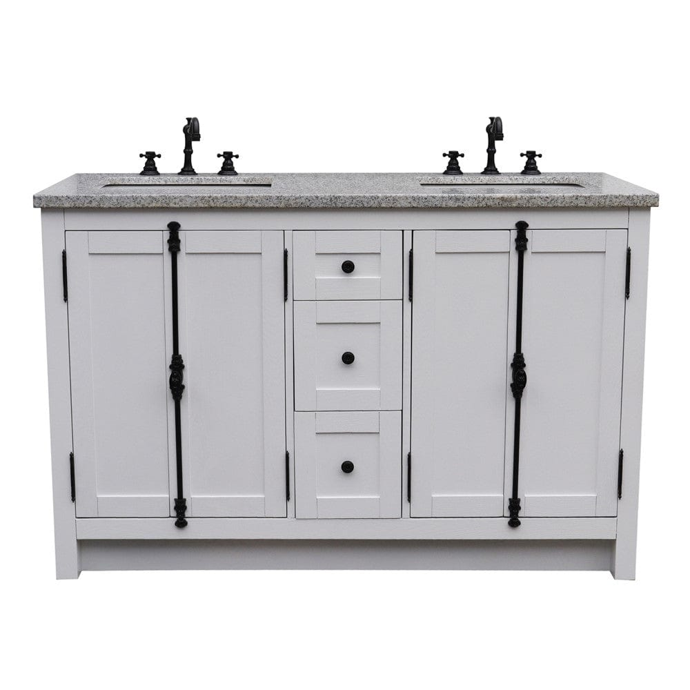 Bellaterra 55" Double Vanity in Glacier Ash Finish Rectangle Sink