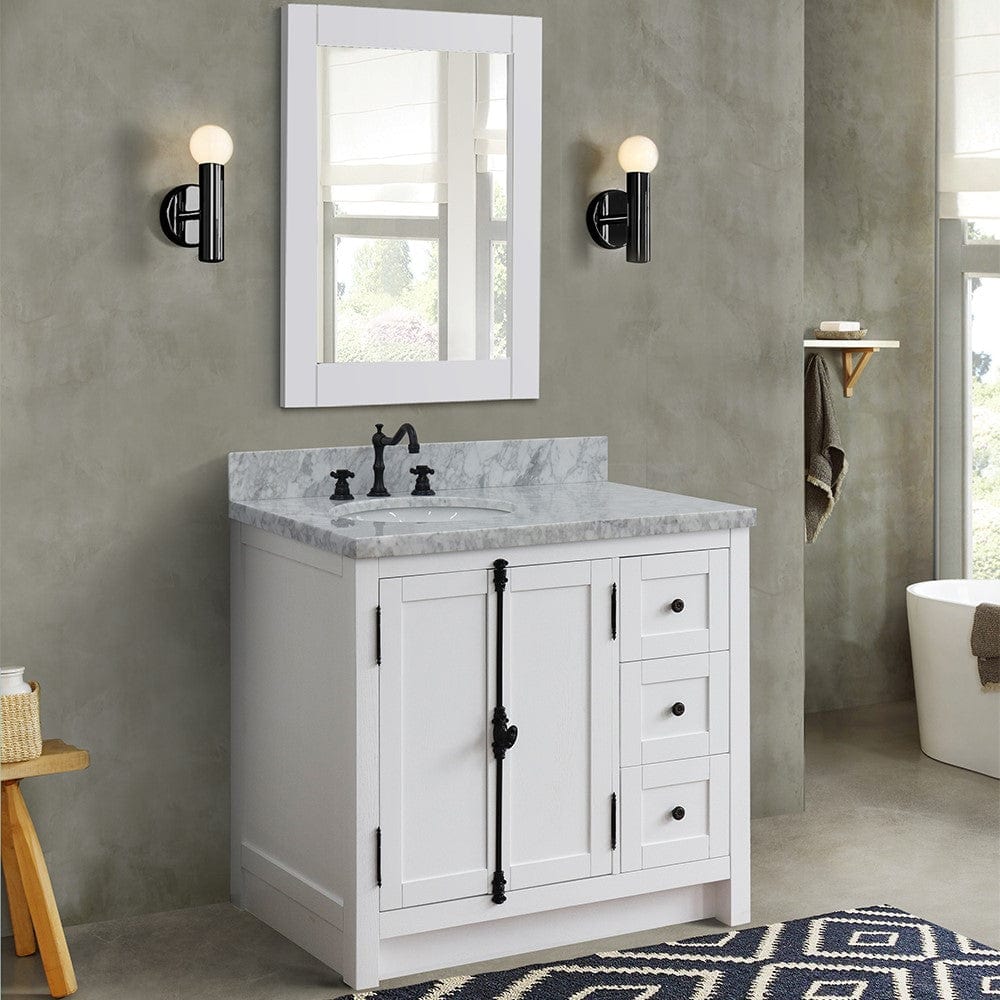 Bellaterra 37" Single vanity in Glacier Ash Finish  - Left doors/Left Sink 400100-37L-GA