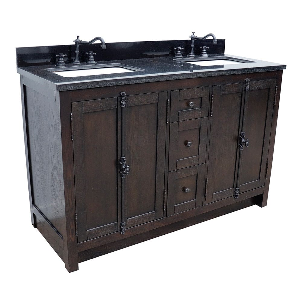 Bellaterra 55" Double Vanity in Brown Ash Finish Rectangle Sink