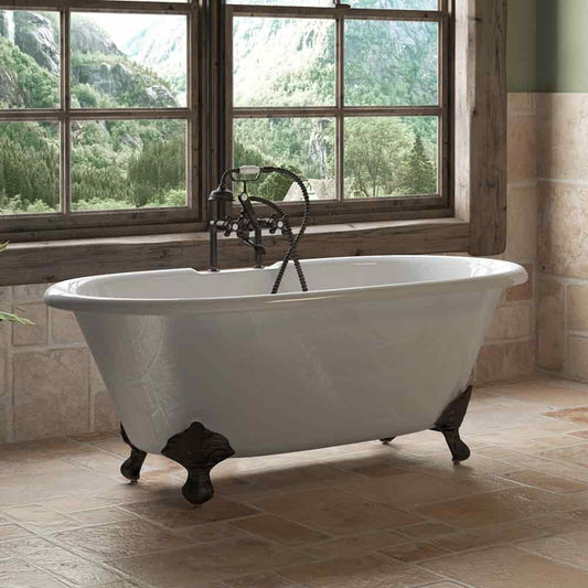 Cambridge Plumbing Cast Iron Double Ended Clawfoot Tub 60" X 30" with 7" Deck Mount Faucet Drilling