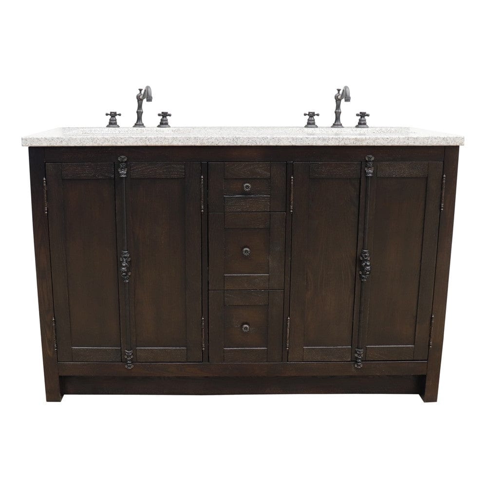 Bellaterra 55" Double Vanity in Brown Ash Finish Rectangle Sink