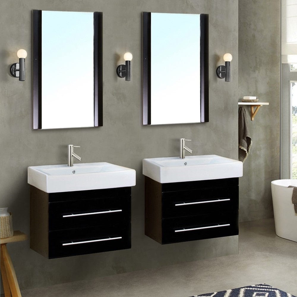 Bellaterra 48.5 in Double wall mount style sink vanity-wood-black  203102-D