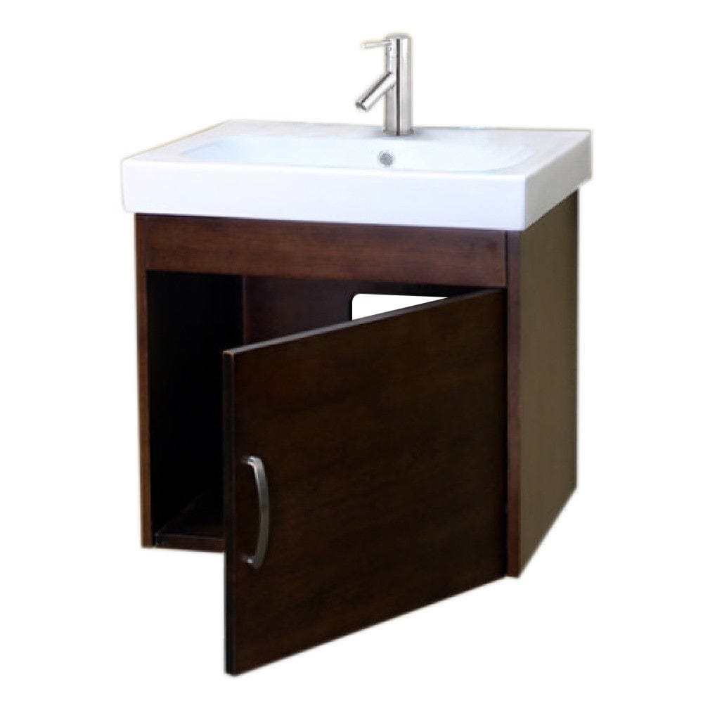 Bellaterra 24.4 in Single wall mount style sink vanity-wood- walnut 203136-S