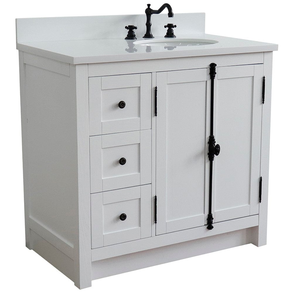 Bellaterra 37" Single vanity in Glacier Ash Finish - Right doors/Right Sink 400100-37R-GA