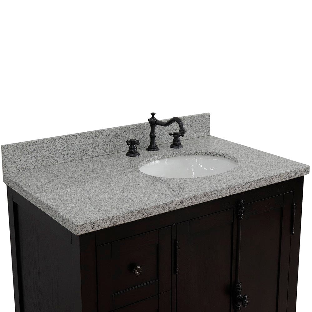 Bellaterra 37" Single Vanity in Brown Ash Finish Right doors/Right Sink 400100-37R-BA