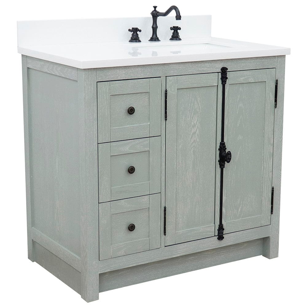 Bellaterra 37" Single vanity in Gray Ash Finish - Right doors/Right Sink 400100-37R-GYA