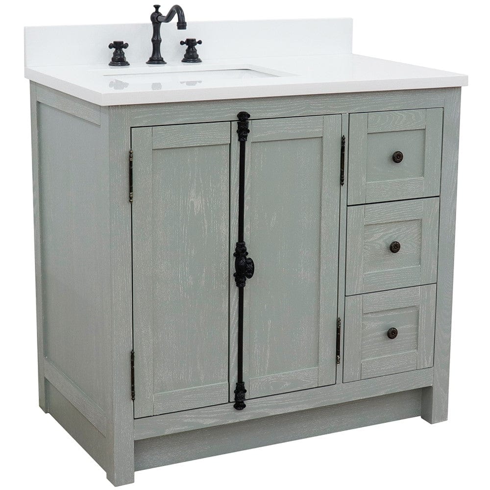 Bellaterra 37" Single vanity in Gray Ash Finish - Left doors/Left Sink 400100-37L-GYA