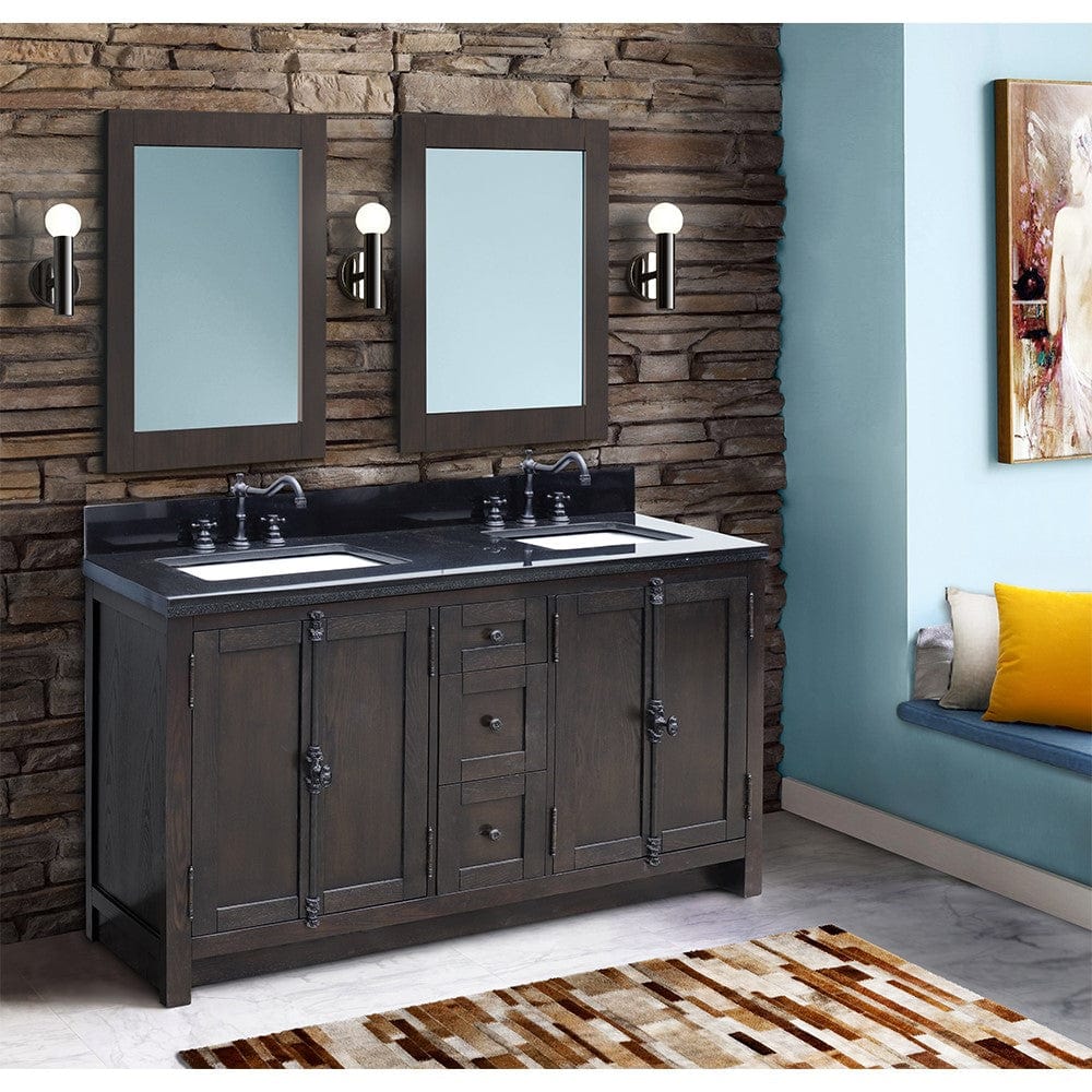 Bellaterra 55" Double Vanity in Brown Ash Finish Rectangle Sink