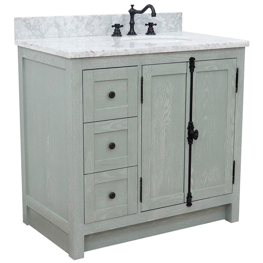 Bellaterra 37" Single vanity in Gray Ash Finish - Right doors/Right Sink 400100-37R-GYA