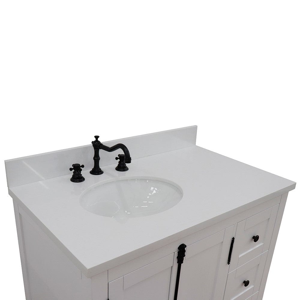 Bellaterra 37" Single vanity in Glacier Ash Finish  - Left doors/Left Sink 400100-37L-GA