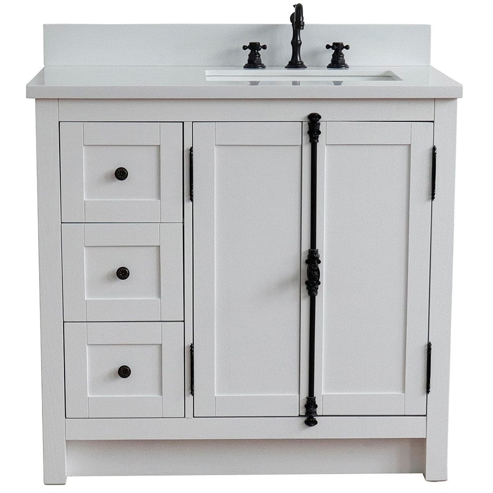 Bellaterra 37" Single vanity in Glacier Ash Finish - Right doors/Right Sink 400100-37R-GA