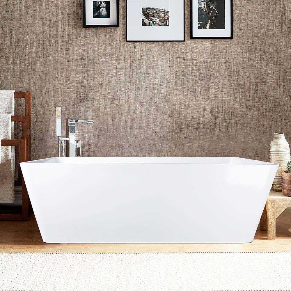 Vanity Art 67" or 59" Flatbottom Freestanding Solid Surface Resin Stone Bathtub Glossy