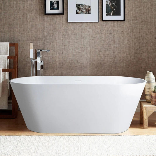 Vanity Art 65" or 59" Flatbottom Freestanding Solid Surface Resin Stone Bathtub Glossy