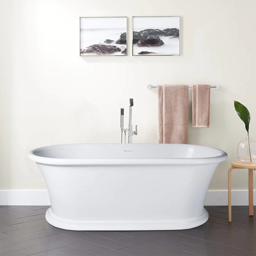 Vanity Art 67" or 59" Flatbottom Freestanding Solid Surface Resin Stone Bathtub Glossy