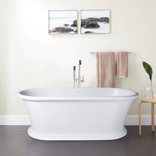 Vanity Art 67" or 59" Flatbottom Freestanding Solid Surface Resin Stone Bathtub Glossy