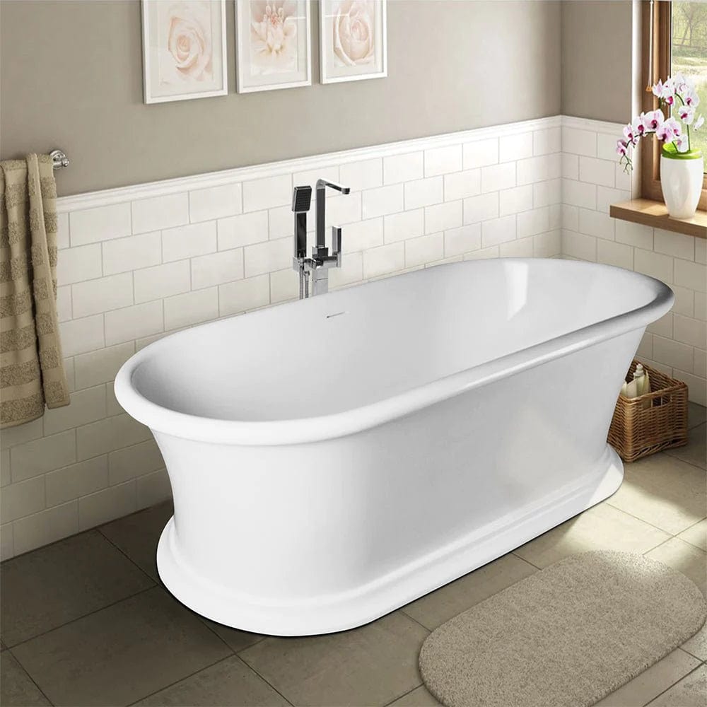 Vanity Art 67" or 59" Flatbottom Freestanding Solid Surface Resin Stone Bathtub Glossy