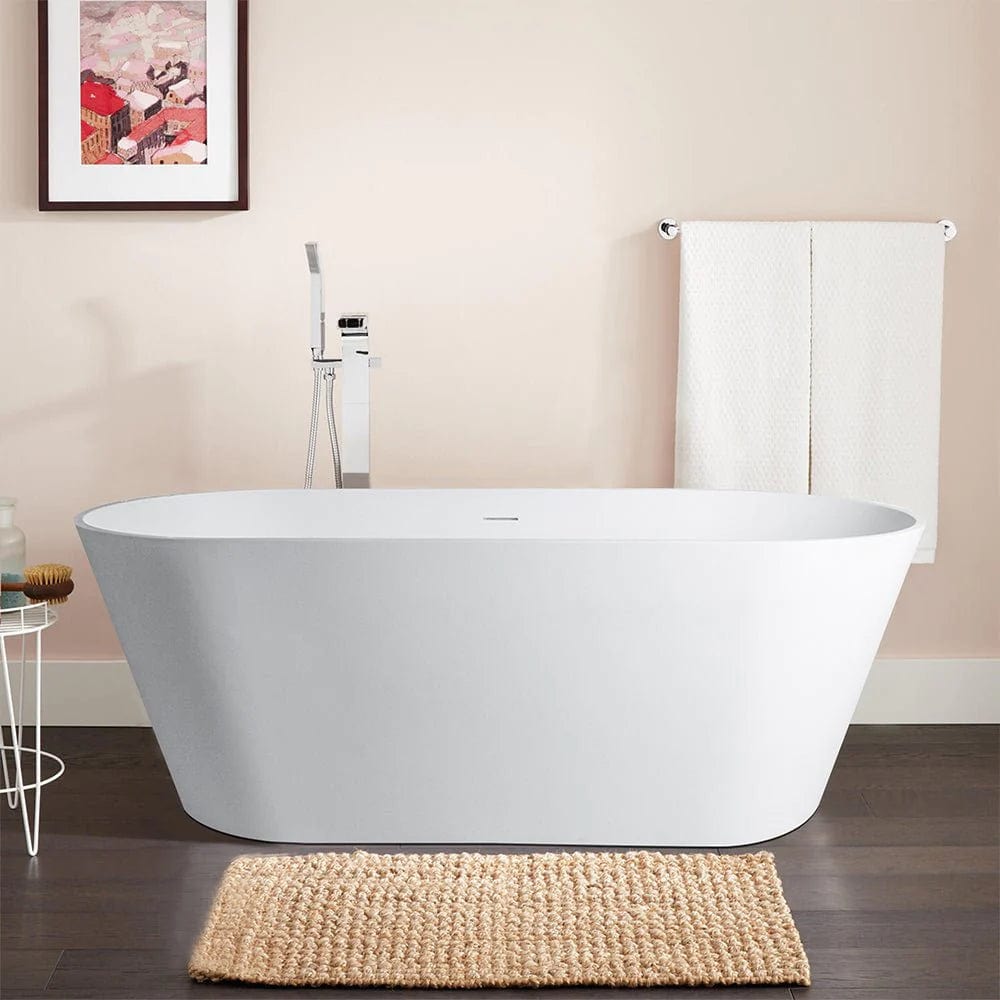 Vanity Art 65" or 59" Flatbottom Freestanding Solid Surface Resin Stone Bathtub Matte