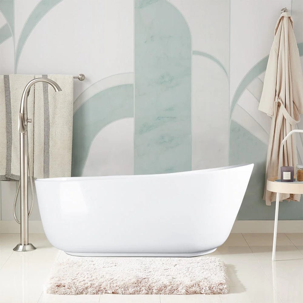 Vanity Art 67" or 59" Flatbottom Freestanding Solid Surface Resin Stone Bathtub Glossy