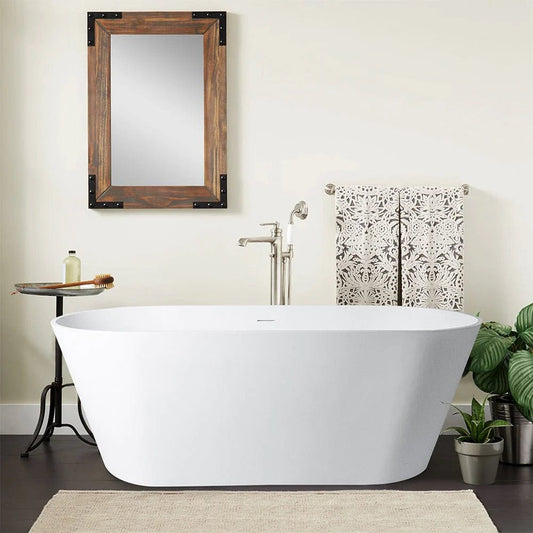 Vanity Art 65" or 59" Flatbottom Freestanding Solid Surface Resin Stone Bathtub Matte