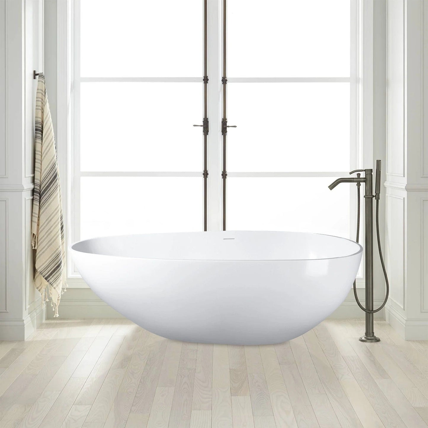 Vanity Art 67" or 59" Flatbottom Freestanding Solid Surface Resin Stone Bathtub Glossy