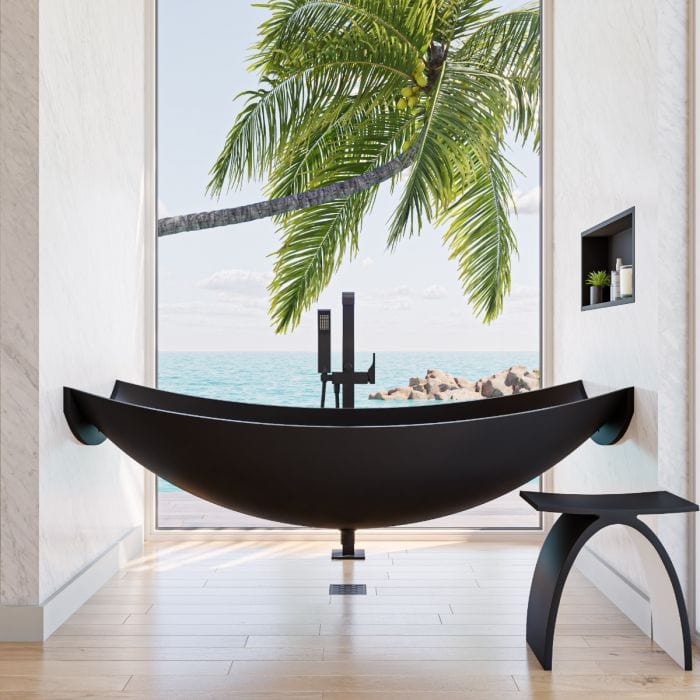 ALFI brand HammockTub2 Black Matte 71" Solid Surface Resin Suspended Wall Mounted Hammock Bathtub