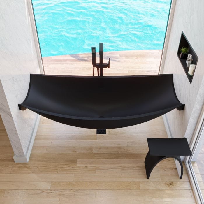 ALFI brand HammockTub2 Black Matte 71" Solid Surface Resin Suspended Wall Mounted Hammock Bathtub