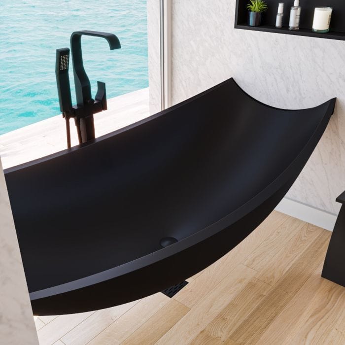 ALFI brand HammockTub2 Black Matte 71" Solid Surface Resin Suspended Wall Mounted Hammock Bathtub