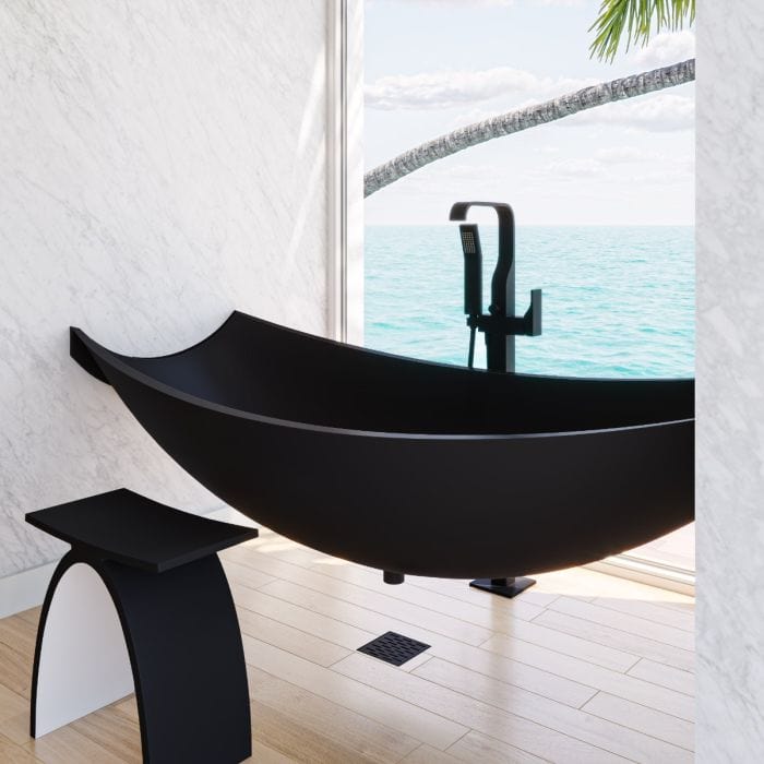 ALFI brand HammockTub2 Black Matte 71" Solid Surface Resin Suspended Wall Mounted Hammock Bathtub